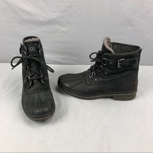 UGG Waterproof Leather Ankle Boots Women's Size 10 Black 1007999